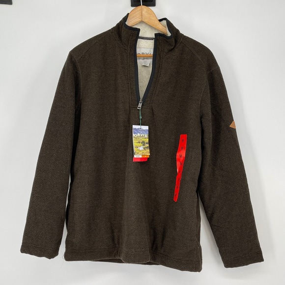 Orvis Mens Pullover Fleece 1/2 Zip Brown Sherpa Lined Mock Neck Size M Outdoors - Picture 1 of 6